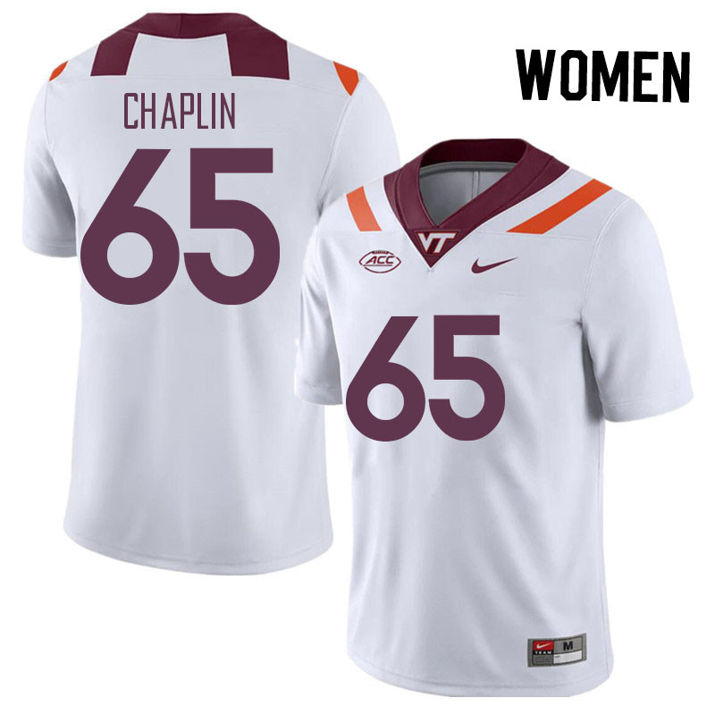 Women #65 Xavier Chaplin Virginia Tech Hokies College Football Jerseys Stitched Sale-White - Click Image to Close